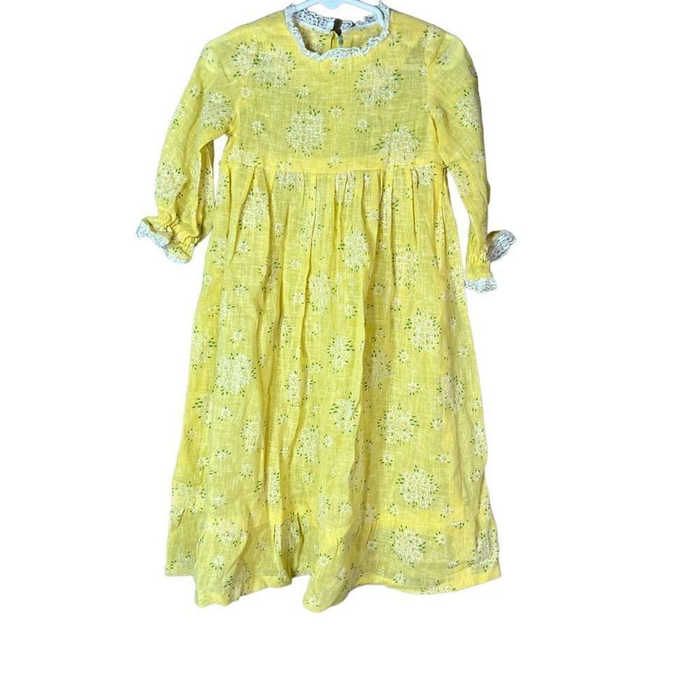 Vintage Handmade Girls Flower Print Yellow Dress
